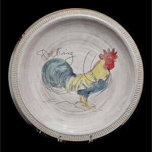 Pottery Barn ROOSTER 16.75" Round Platter Chop Plate, Made in Italy, Tuscan Rust